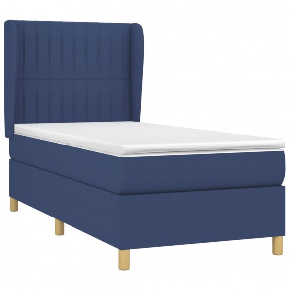 Cadre de lit avec matelas Bleu 100x200 cm Tissu