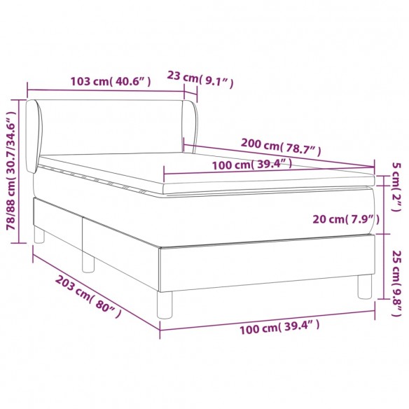 Cadre de lit avec matelas Blanc 100x200cm Similicuir