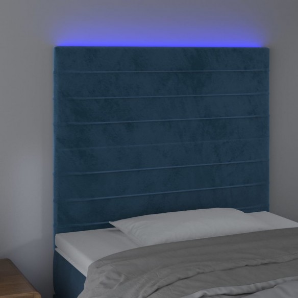 Tête de lit à LED Bleu foncé 100x5x118/128 cm Velours