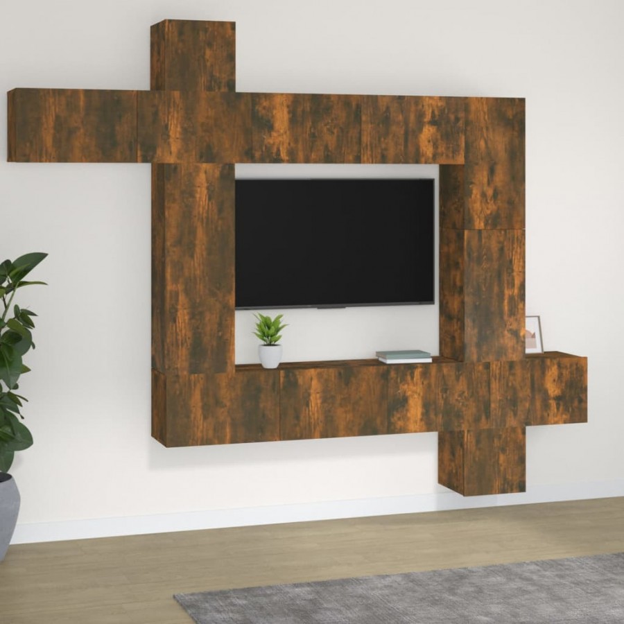 Ensemble de meubles TV 9 pcs Chêne fumé Bois d'ingénierie