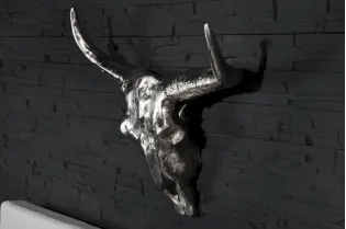 Trophée mural Crâne de taureau en aluminium argenté 2