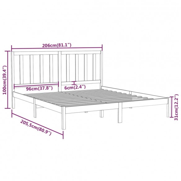 Cadre de lit Gris Bois massif 200x200 cm