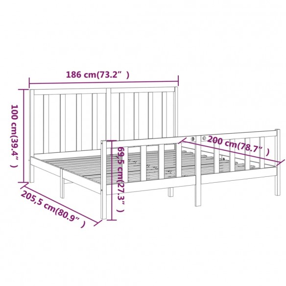 Cadre de lit Blanc Bois de pin massif 180x200 cm Super King