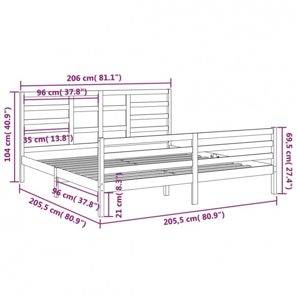 Cadre de lit Blanc Bois massif 200x200 cm