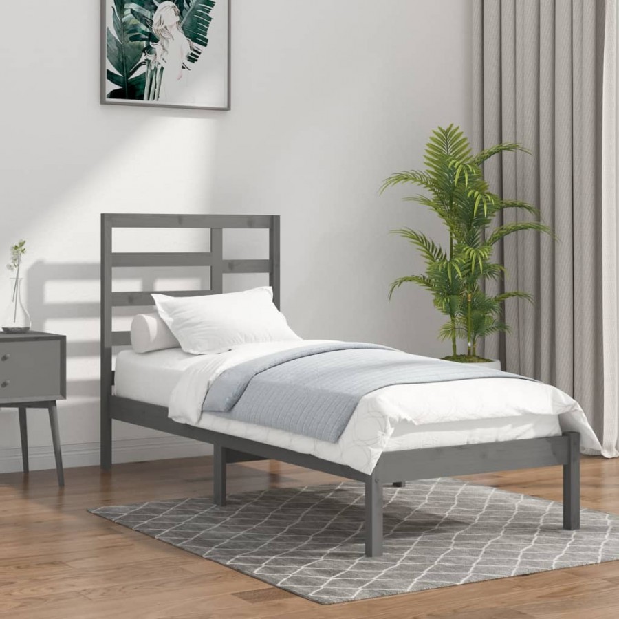 Cadre de lit Gris Bois massif 100x200 cm