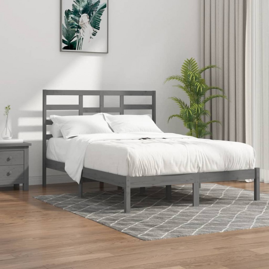 Cadre de lit Gris Bois massif 135x190 cm Double