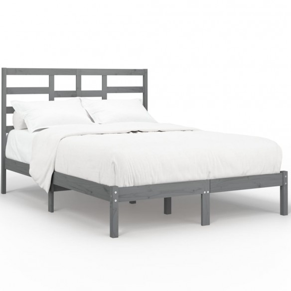 Cadre de lit Gris Bois massif 135x190 cm Double