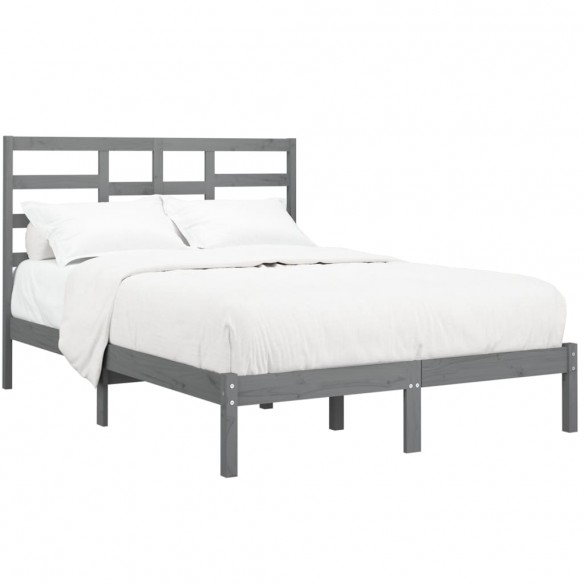 Cadre de lit Gris Bois massif 135x190 cm Double