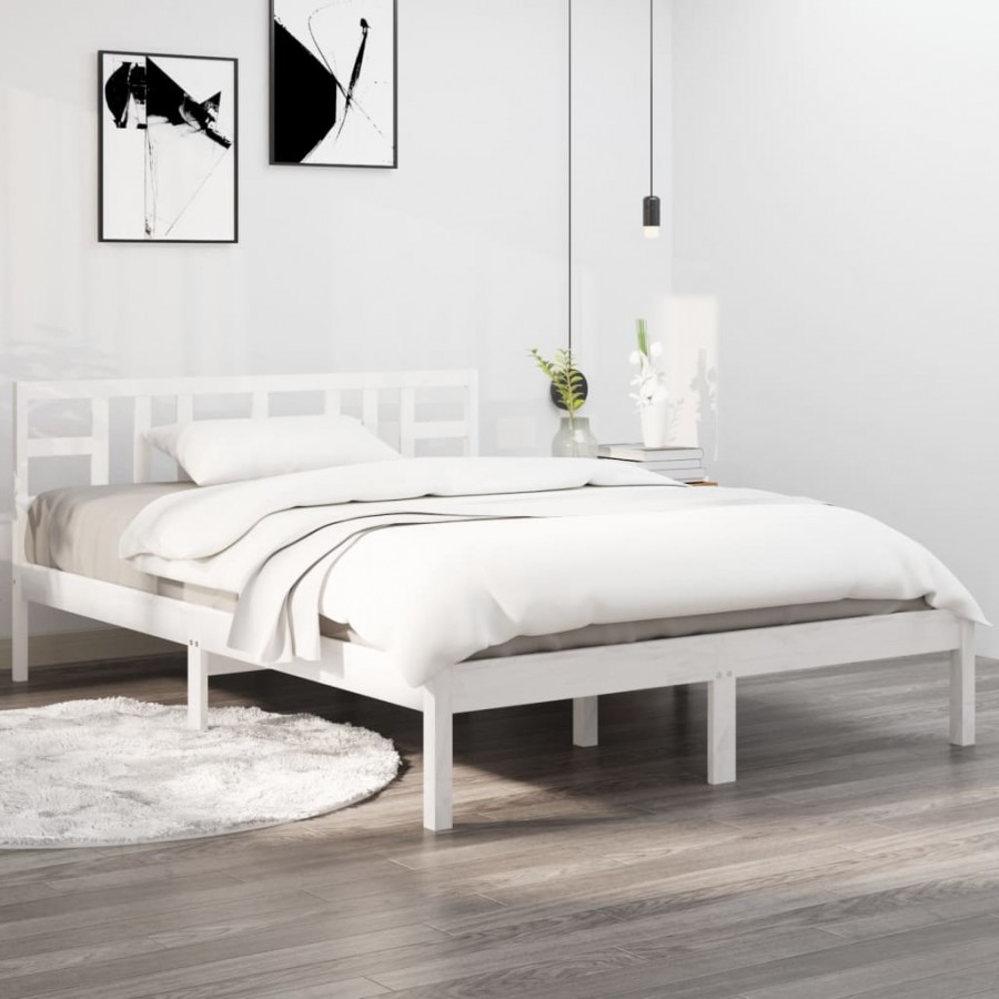 Cadre de lit Blanc Bois massif 120x200 cm