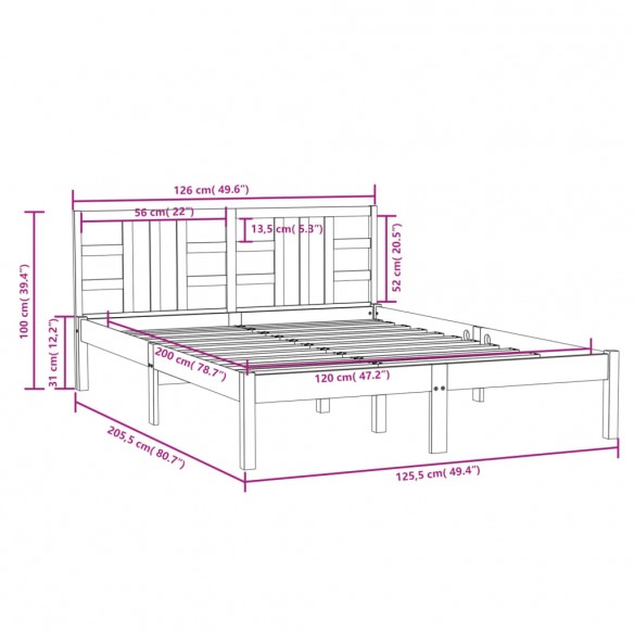 Cadre de lit Blanc Bois massif 120x200 cm