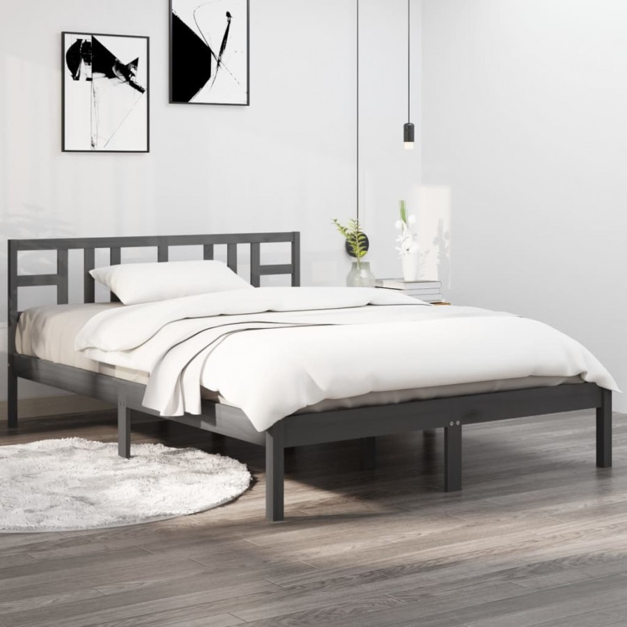 Cadre de lit Gris Bois massif 140x190 cm