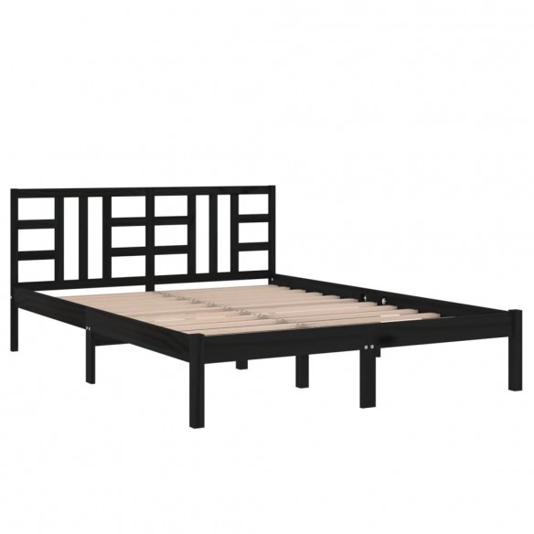 Cadre de lit Noir Bois massif 120x190 cm Petit Double