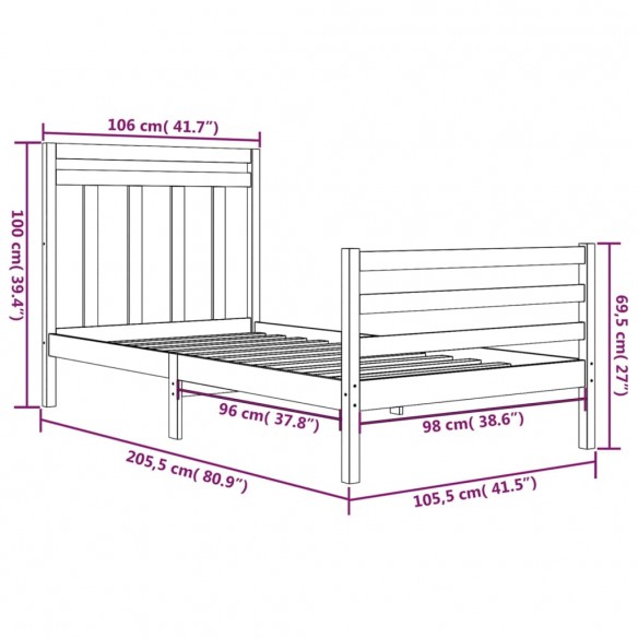 Cadre de lit Bois massif 100x200 cm