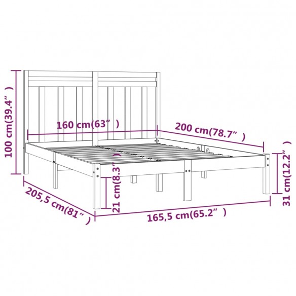 Cadre de lit Blanc Bois massif 160x200 cm