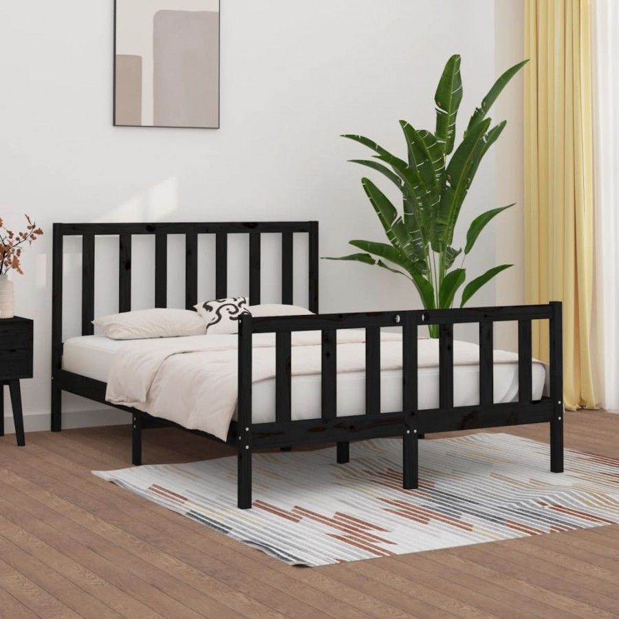 Cadre de lit Noir Bois massif 120x190 cm Petit Double