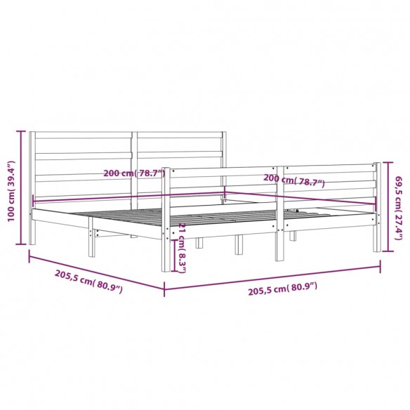 Cadre de lit Marron miel Bois de pin massif 200x200 cm