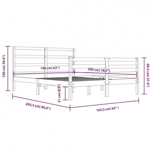 Cadre de lit Blanc Bois de pin massif 160x200 cm