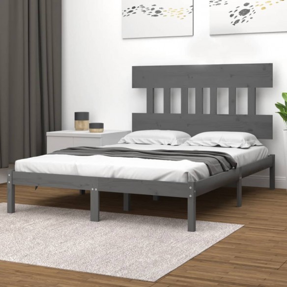 Cadre de lit Gris Bois massif 180x200 cm Super King