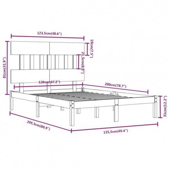 Cadre de lit Blanc Bois massif 120x200 cm