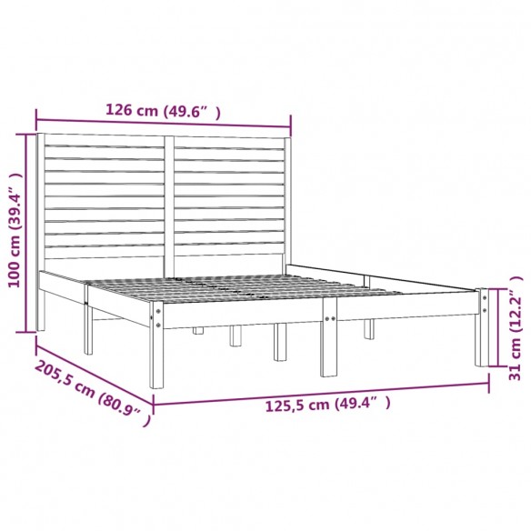 Cadre de lit Marron miel Bois massif 120x200 cm