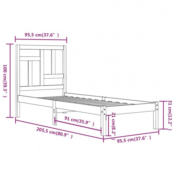 Cadre de lit Bois de pin massif 90x200 cm