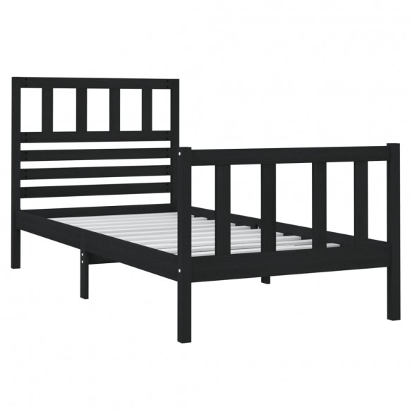 Cadre de lit Noir Bois massif 75x190 cm Petit simple