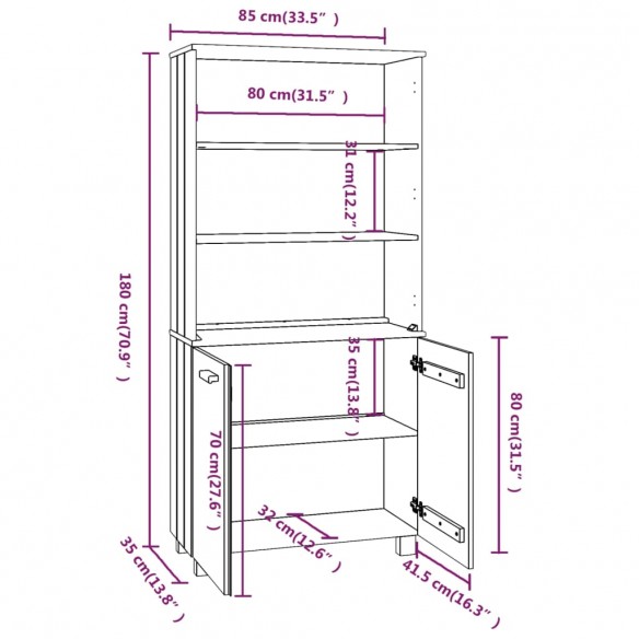 Buffet HAMAR Bois massif de pin Gris foncé