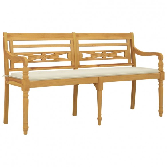 Banc Batavia avec coussin crème 150 cm Bois de teck massif