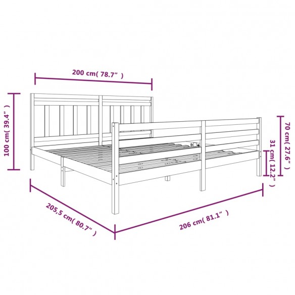 Cadre de lit Bois massif 200x200 cm