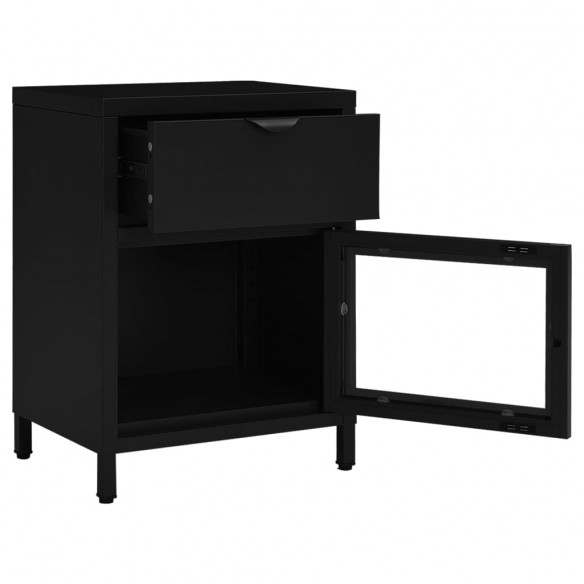 Tables de chevet 2 pcs Noir 40x30x54,5 cm Acier et verre