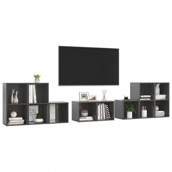 Ensemble de meubles TV 8 pcs Gris brillant Aggloméré