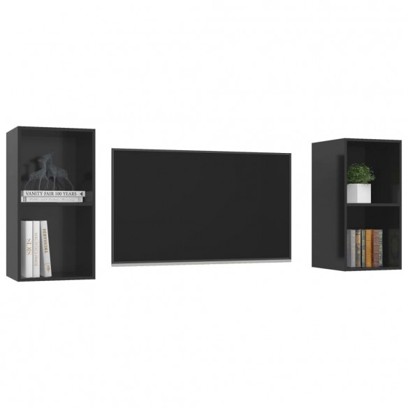 Meubles TV muraux 2 pcs Noir brillant Aggloméré