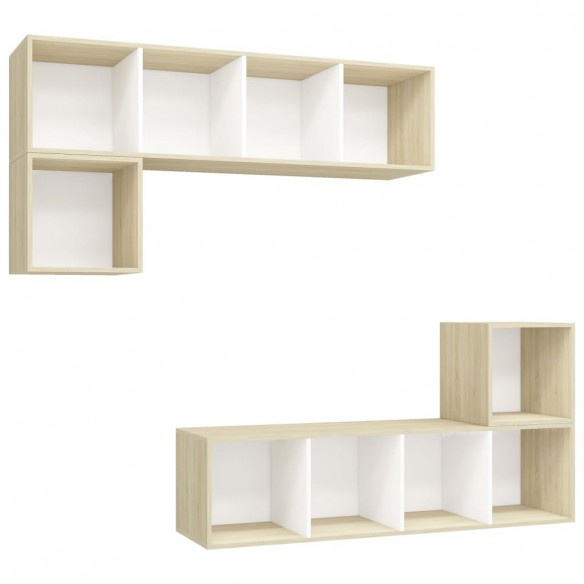 Ensemble de meuble TV 4 pcs Blanc et chêne sonoma Aggloméré