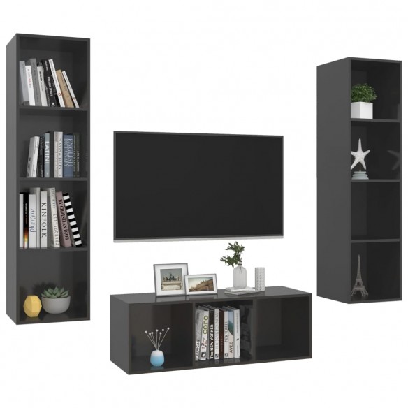 Ensemble de meuble TV 3 pcs Gris brillant Aggloméré