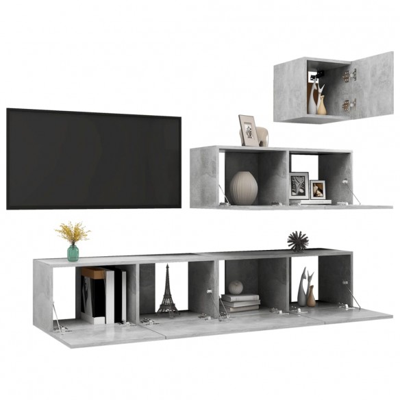 Ensemble de meuble TV 4 pcs Gris béton Aggloméré