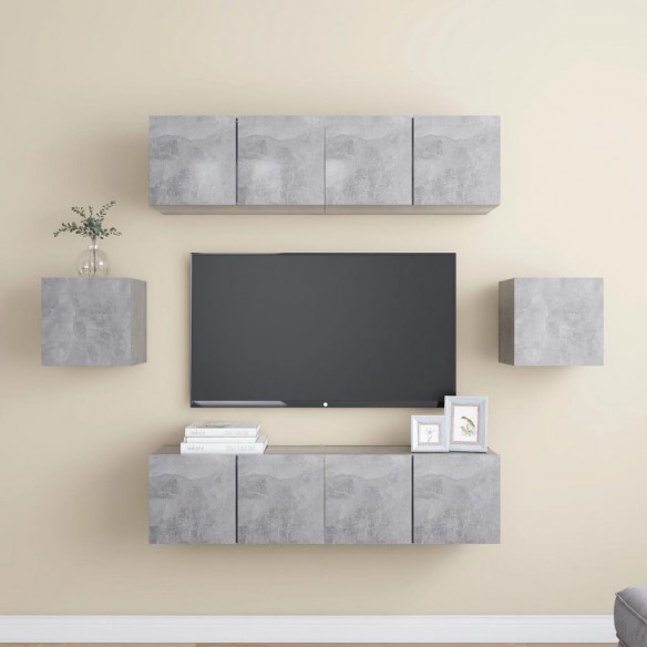 Ensemble de meuble TV 6 pcs Gris béton Aggloméré