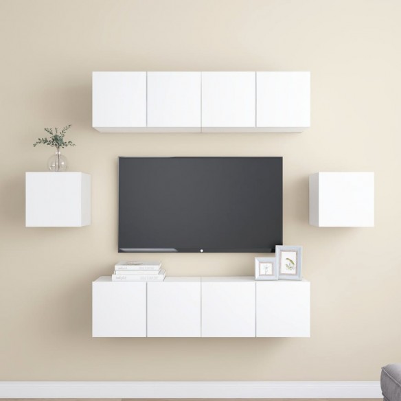 Ensemble de meuble TV 6 pcs Blanc Aggloméré