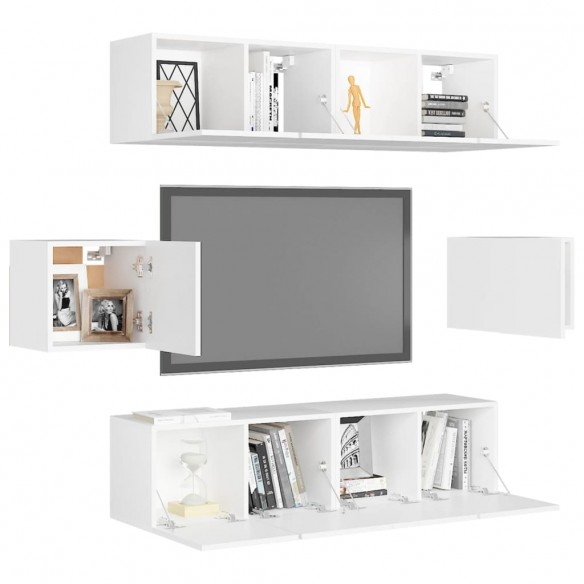 Ensemble de meuble TV 6 pcs Blanc Aggloméré