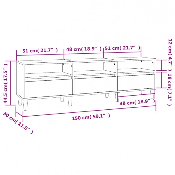 Meuble TV chêne marron 150x30x44,5 cm bois d'ingénierie