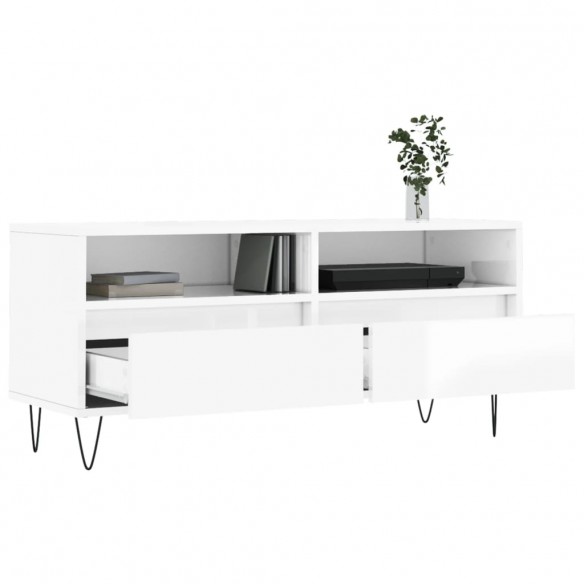 Meuble TV blanc brillant 100x34,5x44,5 cm bois d'ingénierie