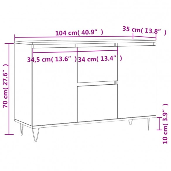 Buffet blanc 104x35x70 cm bois d'ingénierie