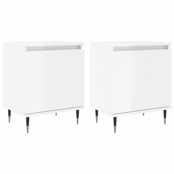 Tables de chevet 2pcs blanc brillant 40x30x50cm bois ingénierie