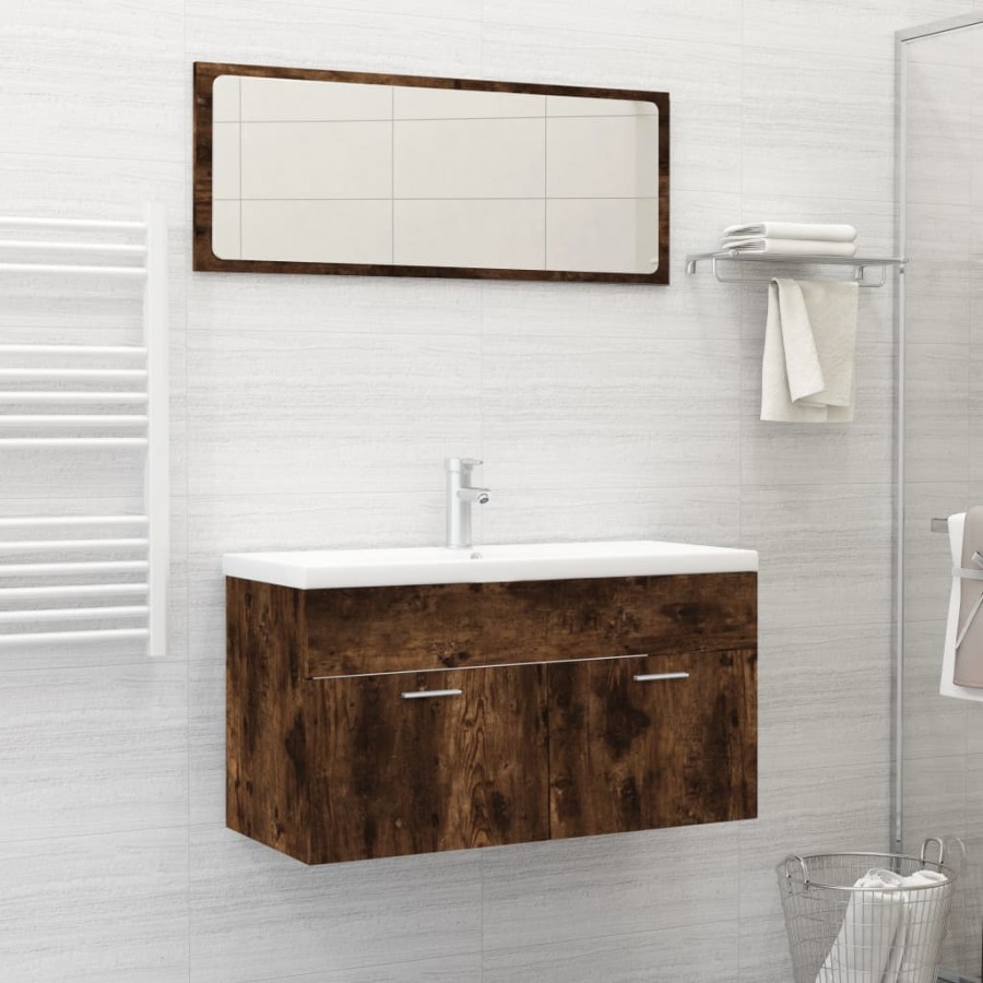 Ensemble de meubles de salle de bain 2 pcs Chêne fumé