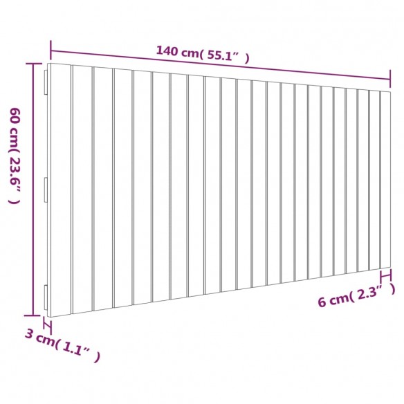 Tête de lit murale Marron miel 140x3x60 cm Bois massif de pin