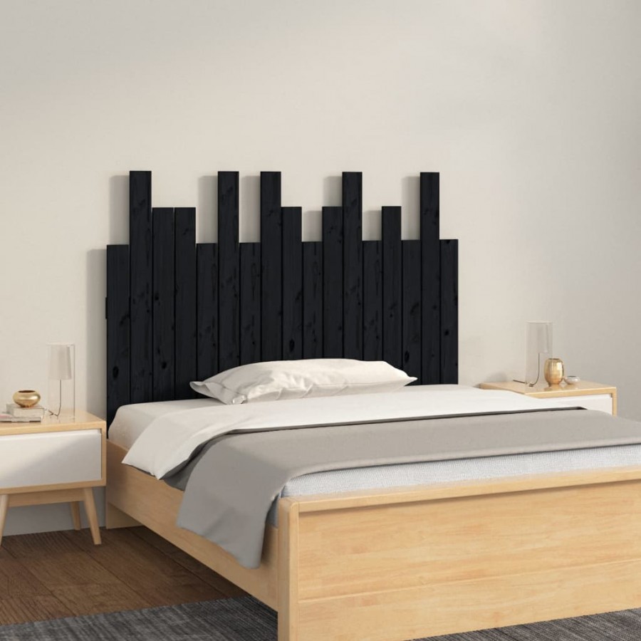 Tête de lit murale Noir 108x3x80 cm Bois massif de pin