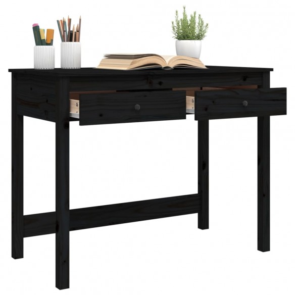 Bureau avec tiroirs Noir 100x50x78 cm Bois massif de pin