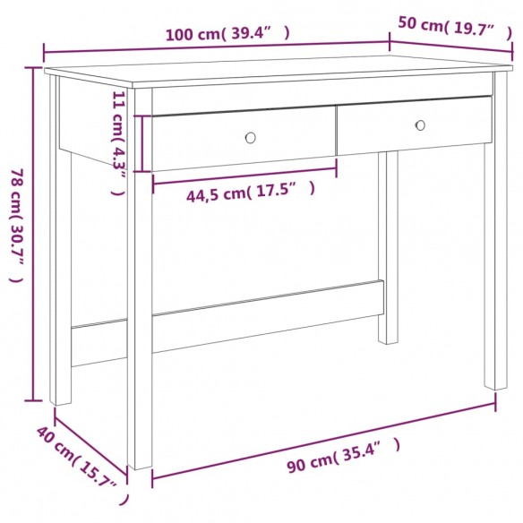 Bureau avec tiroirs Noir 100x50x78 cm Bois massif de pin