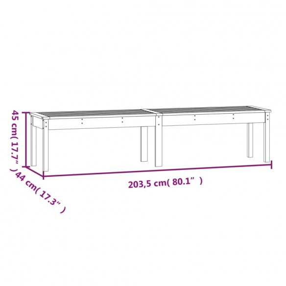 Banc de jardin à 2 places blanc 203,5x44x45 cm bois massif pin