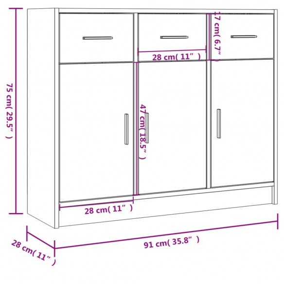 Buffet sonoma gris 91x28x75 cm bois d'ingénierie