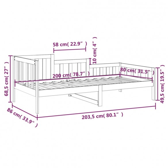 Lit de jour Marron miel 80x200 cm Bois de pin massif